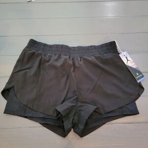 Kyodan Women's Black Elastic Waist Double Layer Running Shorts Size Large